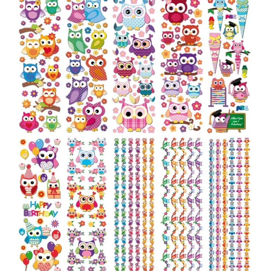 Transparent-Stickerbogen, Eulen, 10cm x 30cm, 10 Bogen