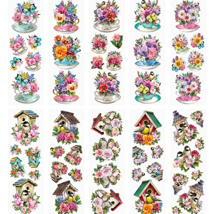 Transparent-Stickerbogen, Gartengrüße, verschiedene Designs, 10cm x 30cm, 10 Bogen