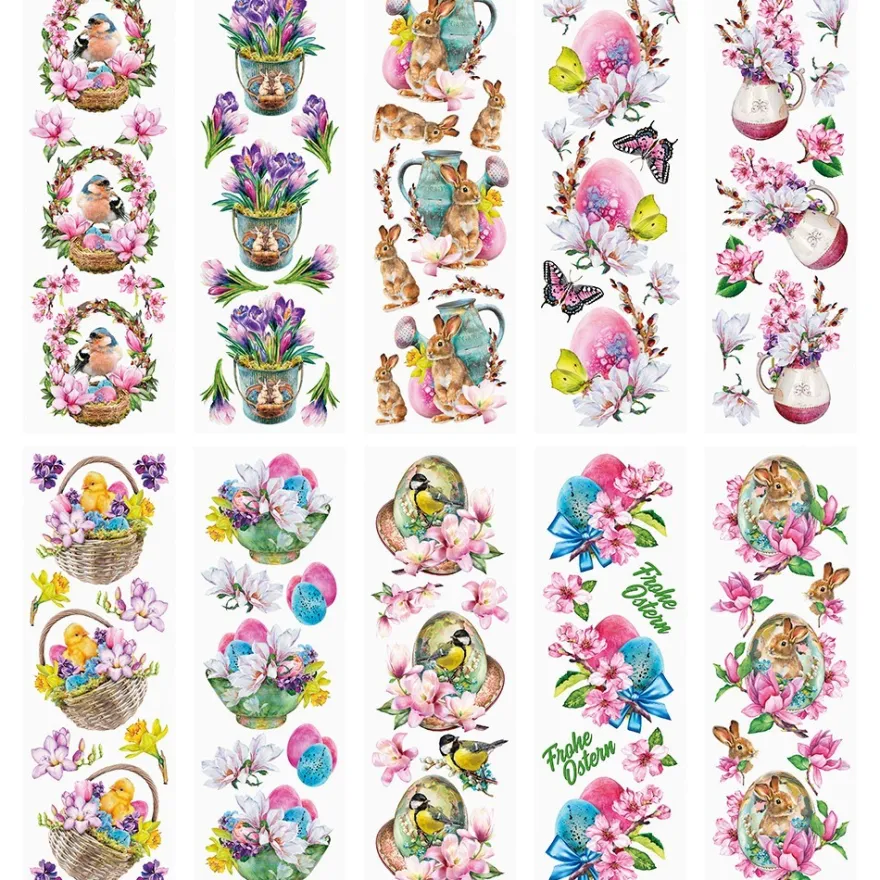 Transparent-Stickerbogen, Ostergrüße, verschiedene Designs, 10cm x 30cm, 10 Bogen