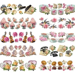 Transparent-Stickerbogen, Vintage Rosengrüße, verschiedene Designs, 10cm x 30cm, 10 Bogen