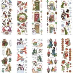 Transparent-Stickerbogen, Wichtel, Schneemänner & Winterkinder, versch. Designs, 10cmx30cm, 10 Bogen