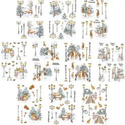 Transparent-Stickerbogen, Winterlaternen, verschiedene Designs, mit Veredelung, DIN A4, 10 Bogen
