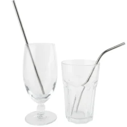 Trinkhalme aus Edelstahl, Ø 0,6cm, 20,5cm lang, 12 gerade & 12 gebogene, 2 Bürsten, 26-teilig