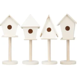 Vogelhäuschen aus Holz, zum Aufstellen, 4 verschiedene Größen, 4 Stück