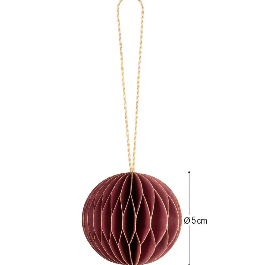 Waben-Kugeln, zum Aufhängen, Ø5cm, dunkelrot mit goldenem Rand, 6 Stück