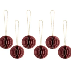 Waben-Kugeln, zum Aufhängen, Ø5cm, dunkelrot mit goldenem Rand, 6 Stück