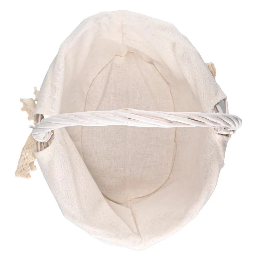 Weidenkorb, 22cm x 20cm, 24cm hoch, weiß mit naturfarbenem Stoff
