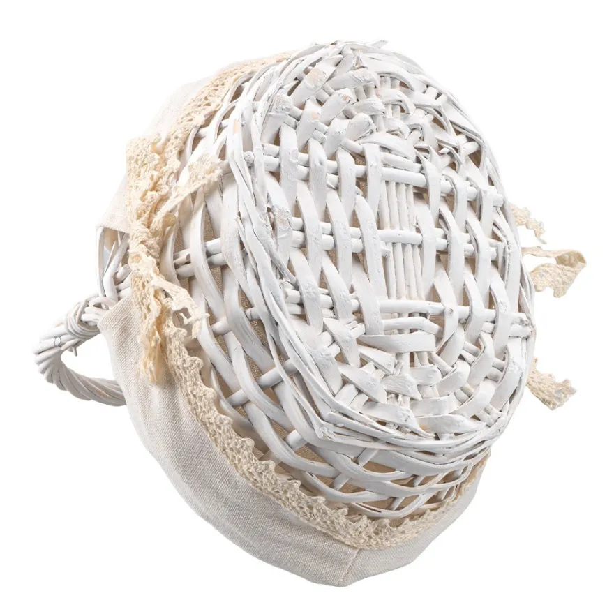 Weidenkorb, 22cm x 20cm, 24cm hoch, weiß mit naturfarbenem Stoff