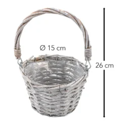 Weidenkorb, mit Henkel & Folie, Ø15cm, 26cm hoch, grau mit transparenter Folie