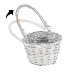 Weidenkorb, mit Henkel & Folie, Ø15cm, 26cm hoch, grau mit transparenter Folie