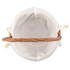 Weidenkörbe, 3 Größen, braun mit naturweißem Stoff, Henkel klappbar, 3 Stück