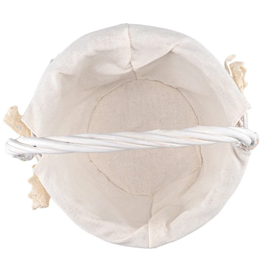 Weidenkörbe, 3 Größen, weiß mit naturweißem Stoff, Henkel klappbar, 3 Stück