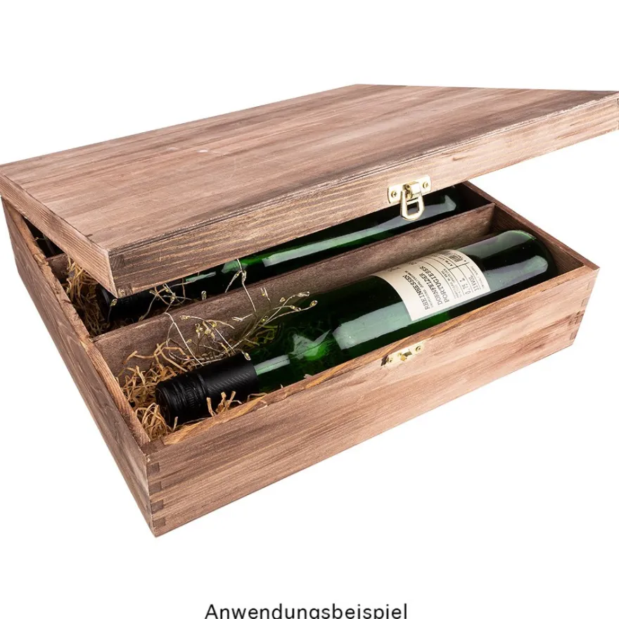 Weinkiste, Holz, 3 Innenfächer, 35cm x 30cm x 10cm, mit goldfarbenem Metallverschluss