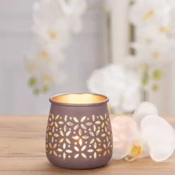 Windlichter mit Blumen-Ornamentik, 9,5cm hoch, mauve, 4 Stück