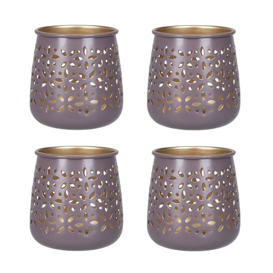 Windlichter mit Blumen-Ornamentik, 9,5cm hoch, mauve, 4 Stück
