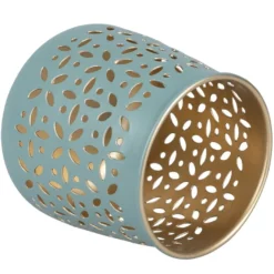Windlichter mit Blumen-Ornamentik, 9,5cm hoch, petrol, 4 Stück