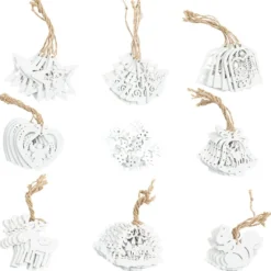 Winterliche Anhänger, Holz, 2,5cm bis 7cm groß, 3mm stark, versch. Designs, weiß, 68 Stück