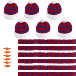 Winter-Outfit 4, Mützen, Schals & Nasen, 18-teilig, für Ø 6cm, rot/blau
