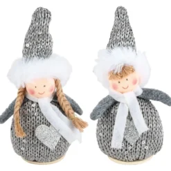 Winter-Püppchen, Ella & Linus, 15cm hoch, zum Hinstellen, grau-meliert, 2 Stück