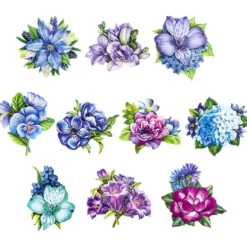 XL 3-D Motive, Blumen in Blau-Violett, 8,5-12cm, 10 Stück