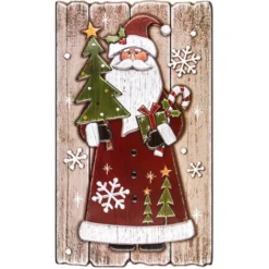 XL Relief-Sticker in Holz-Optik, Weihnachtsmann auf Holzpaneelen, 41cm x 24cm