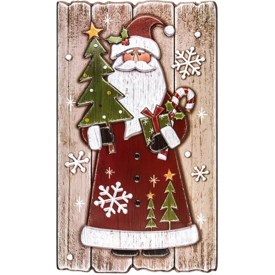 XL Relief-Sticker in Holz-Optik, Weihnachtsmann auf Holzpaneelen, 41cm x 24cm
