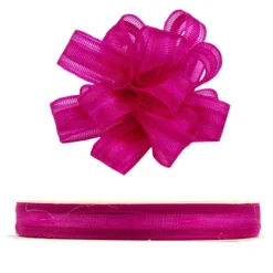 Ziehrüschen-Band, Organza, 1cm breit, 10m lang, fuchsia