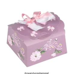 Zier-Faltboxen, Design 3, 12cm x 12cm x 6cm, aubergine mit rosafarbener Perlmuttveredelung, 10 Stück