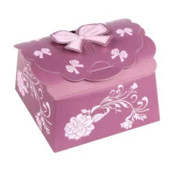 Zier-Faltboxen, Design 3, 10cm x 10cm x 5cm, aubergine mit rosafarbener Perlmuttveredelung, 10 Stück