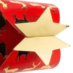 Zier-Faltboxen, Rentier, 11cm x 11cm x 10cm, rot mit Goldfolienveredelung, 10 Stück