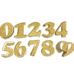 Ziffern 0 bis 9, Gold mit Glimmer, 3-D Effekt