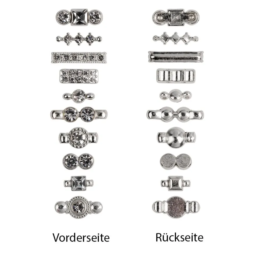 Zwischenperlen, Strass, facettiert, kristallklar, versch. Größen und Designs, silber, 120 Stück