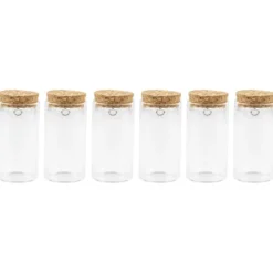 Zylindergläser mit Korkverschluss, 7cm hoch, außen: Ø 3,7cm, innen: Ø 3,2cm, mit Öse, 6 Stück